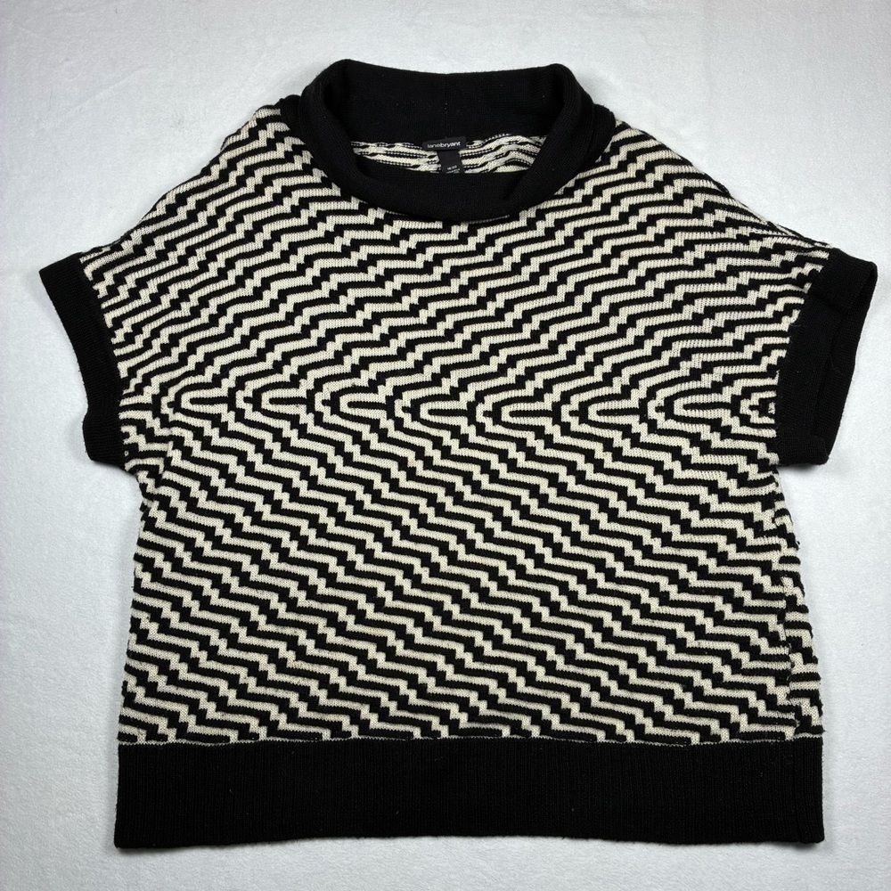 Lane Bryant Sweater Womens 18/20 Black cream Abstract Short Sleeve Cowl Neck